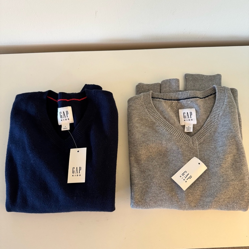 GAP Boys V-Neck Sweater - Navy and Gray